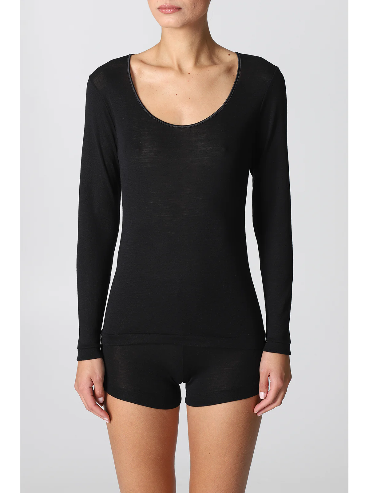 Long-Sleeved Wool And Silk T-Shirt - BLACK