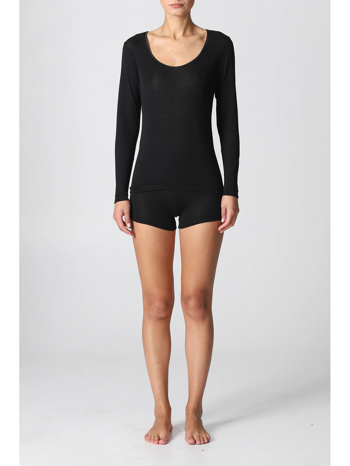 Long-Sleeved Wool And Silk T-Shirt - BLACK - Image 2