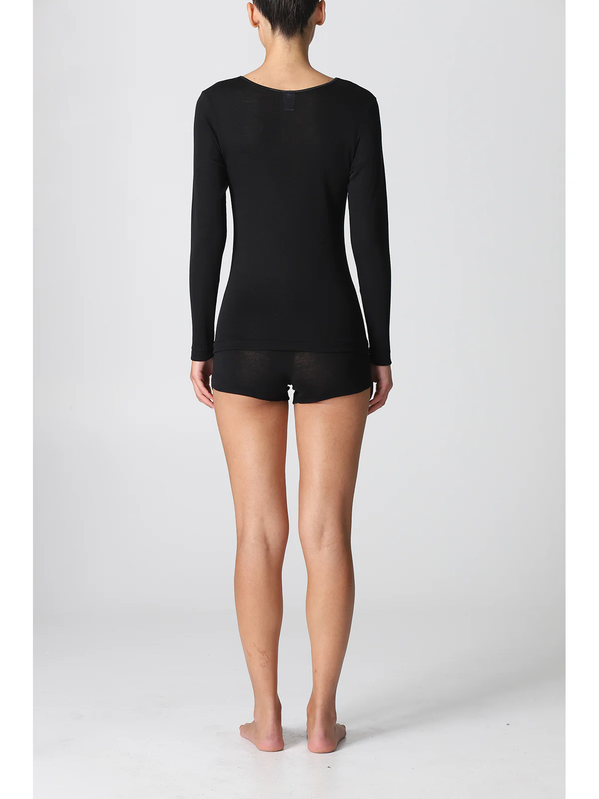 Long-Sleeved Wool And Silk T-Shirt - BLACK - Image 3