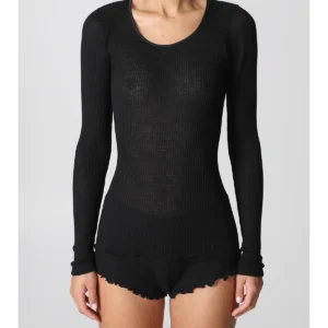 Long-Sleeved Wool And Silk T-Shirt - BLACK