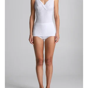 Pure Cotton Tank Top With Crossover Neckline - WHITE