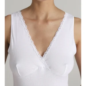 Women's Tank Top With Delicate Macrame Lace - BIANCO
