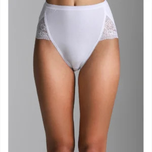 High-Cut Briefs With Lace Inserts - WHITE