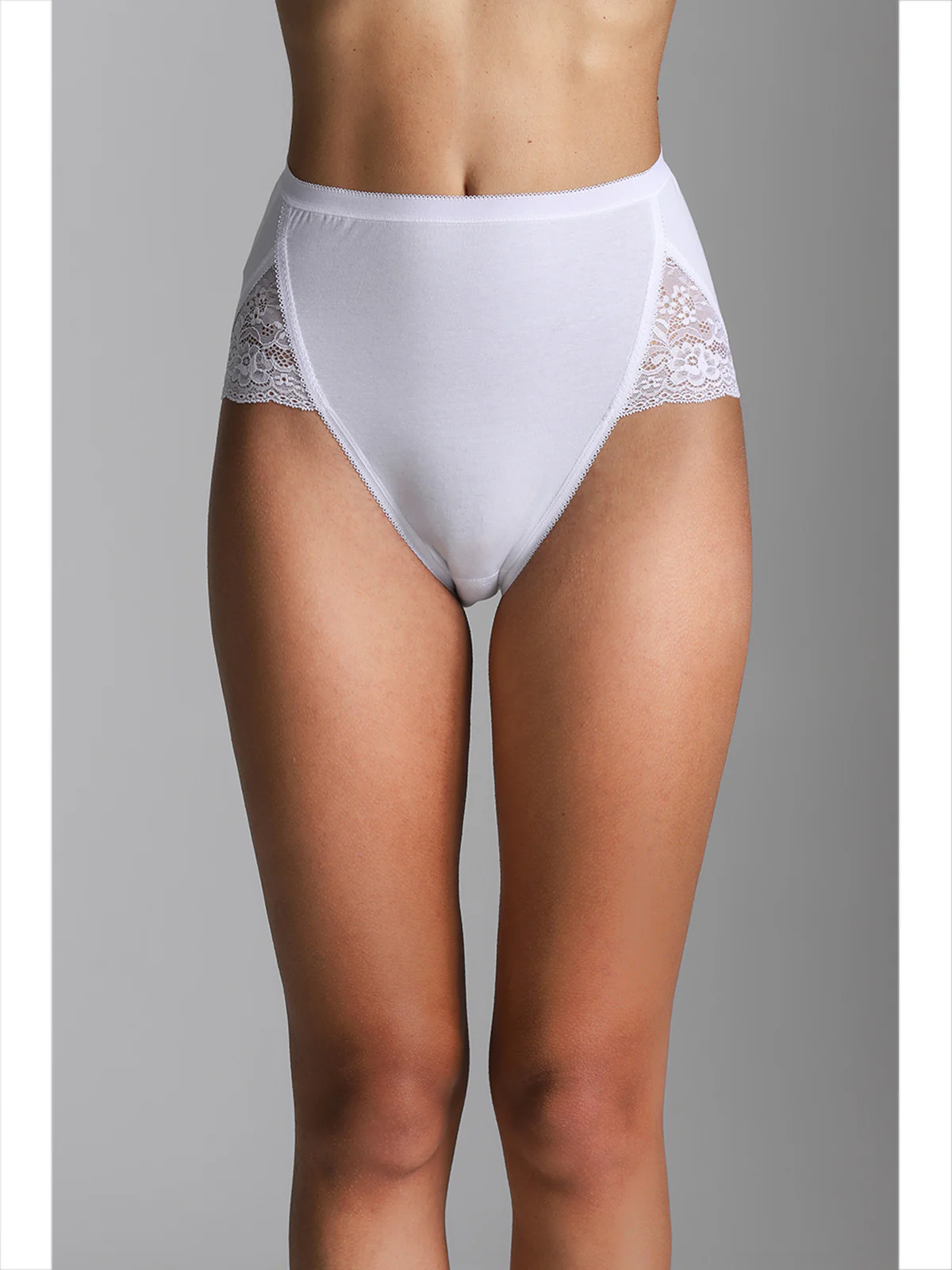 High-Cut Briefs With Lace Inserts - WHITE