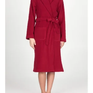 Shawl Dressing Gown In Warm Fleece - BORDEAUX