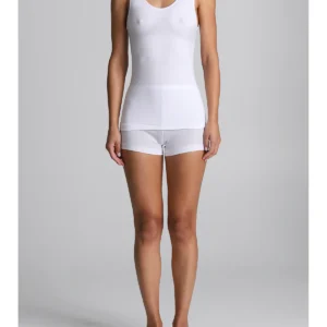 Tank Top With Narrow Straps In Stretch Cotton And Micromodal - WHITE