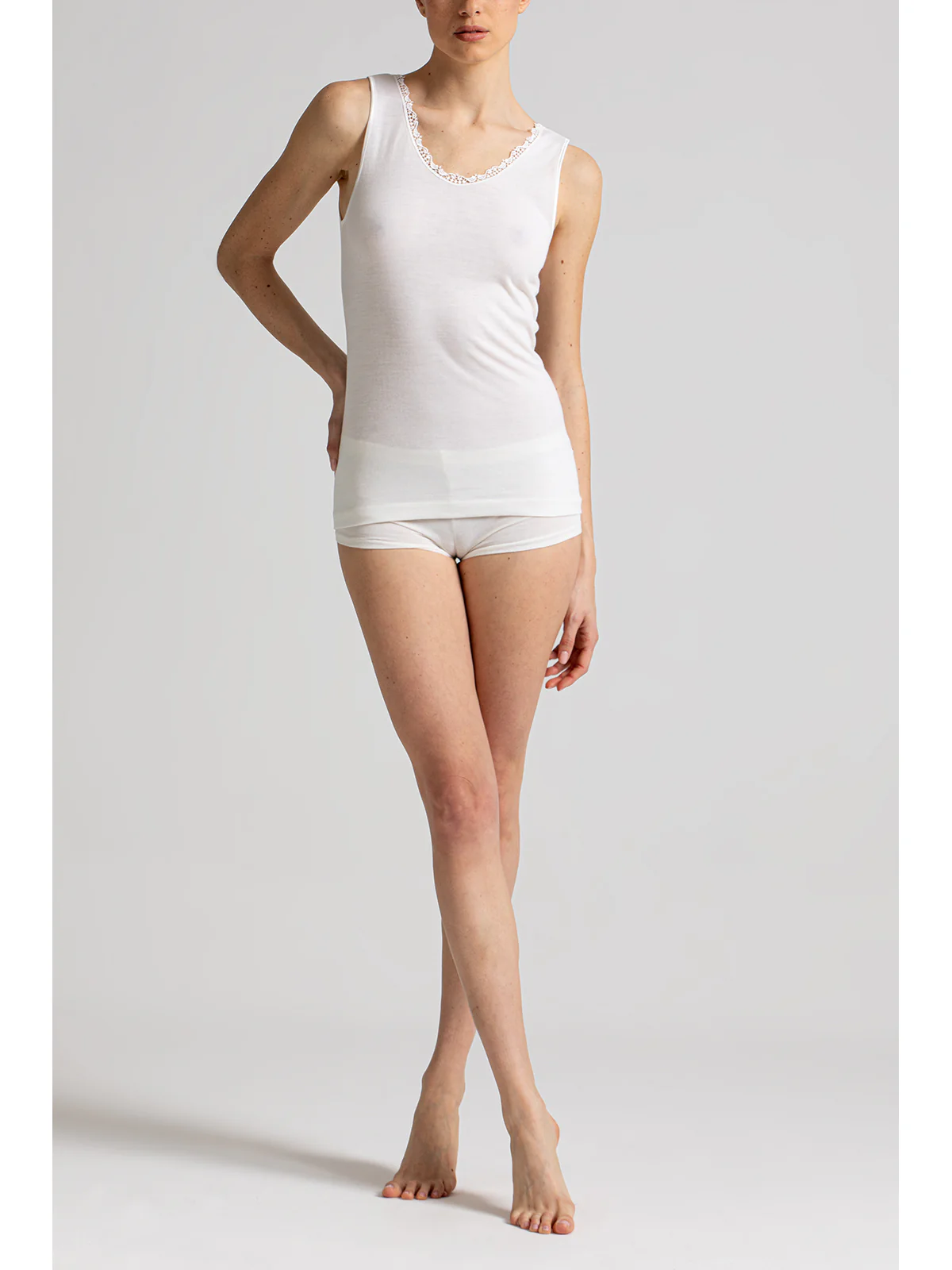 Elegant Tank Top In Double Rib - WHITE - Image 3