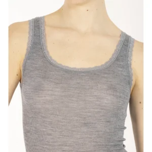Thin Strap Tank Top In Fine Wool And Silk - MELANGE GREY