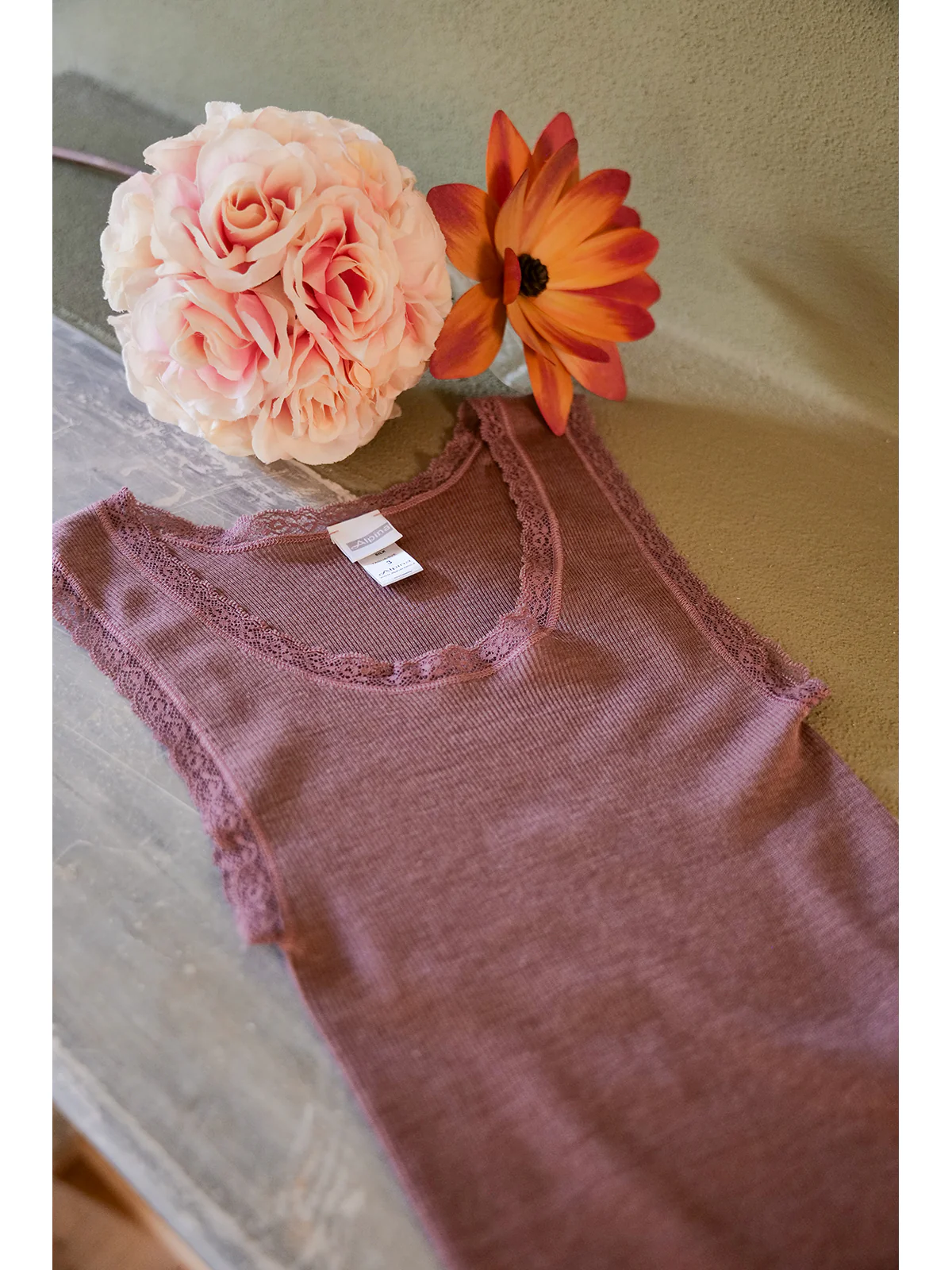 Thin Strap Tank Top In Fine Wool And Silk - POWDER - Image 14