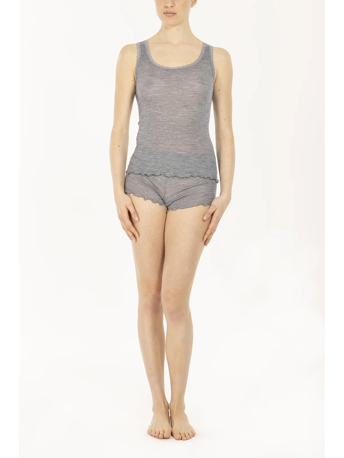 Thin Strap Tank Top In Fine Wool And Silk - MELANGE GREY - Image 2