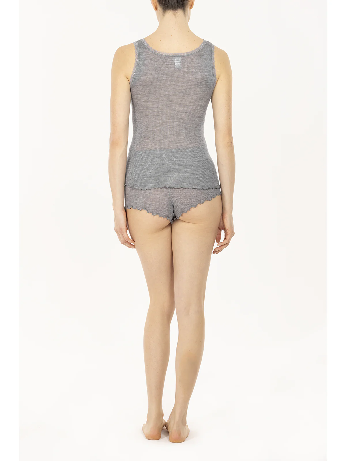 Thin Strap Tank Top In Fine Wool And Silk - MELANGE GREY - Image 3