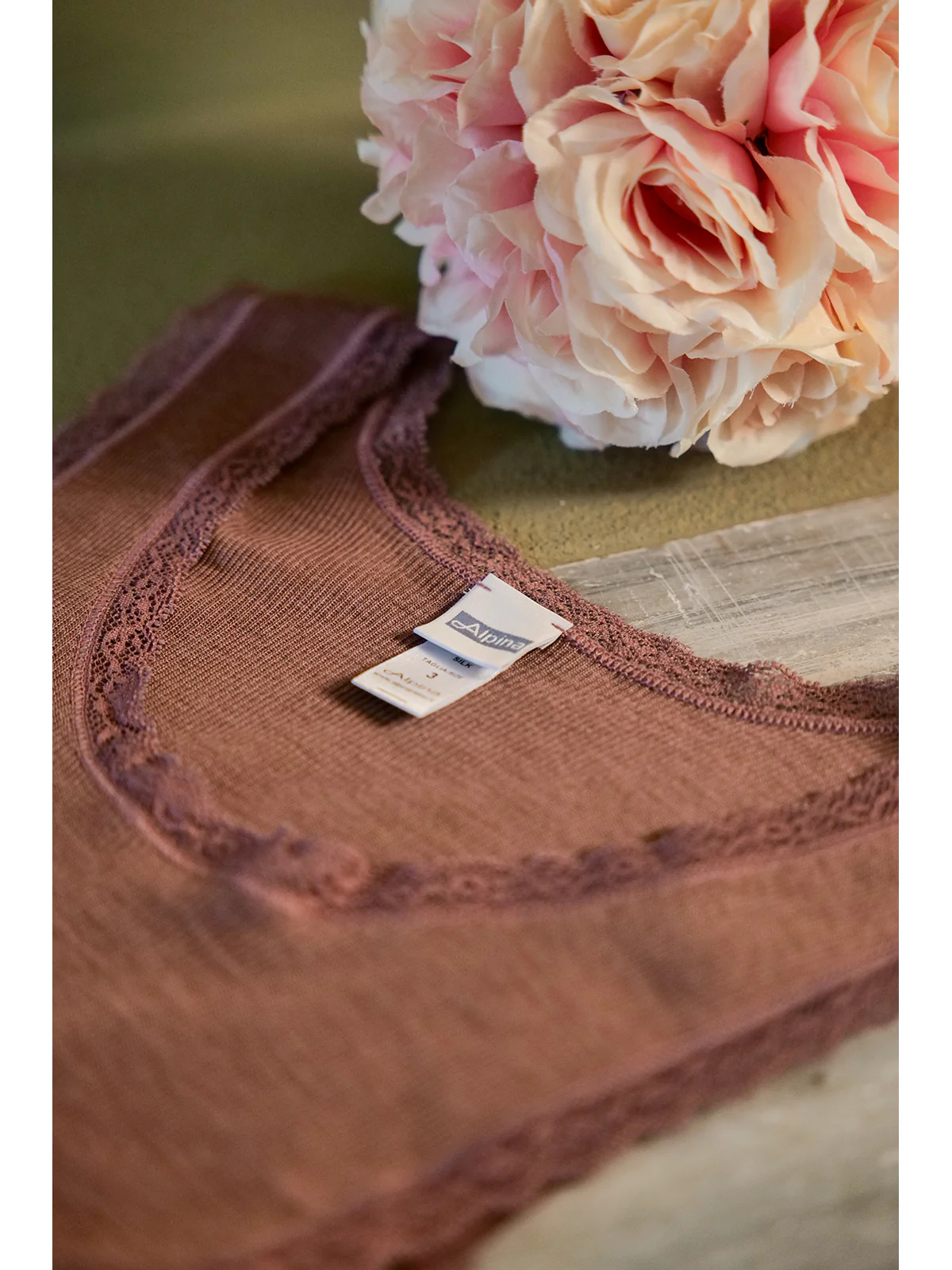 Thin Strap Tank Top In Fine Wool And Silk - POWDER - Image 12