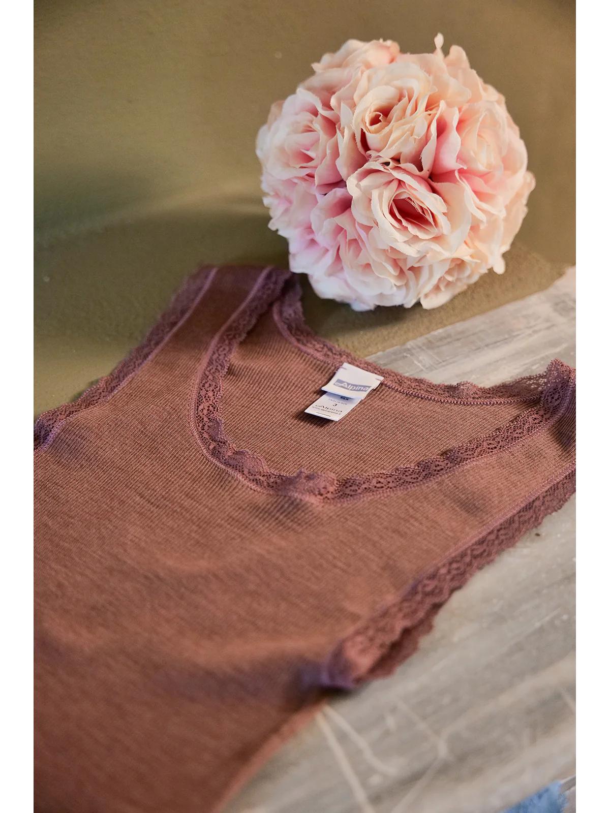 Thin Strap Tank Top In Fine Wool And Silk - POWDER - Image 10