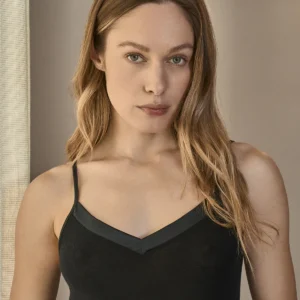 Thin Strap Wool And Silk Top - BLACK