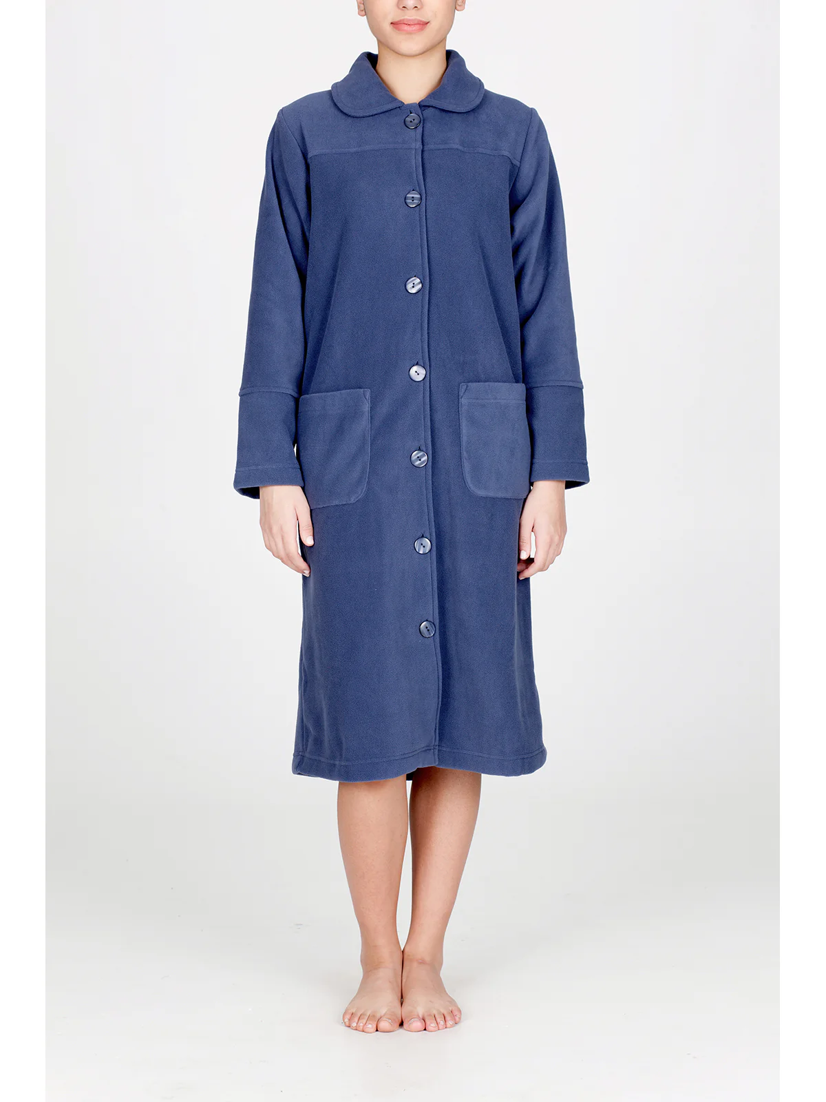 Buttoned Robe In Warm Fleece - INK - Image 3