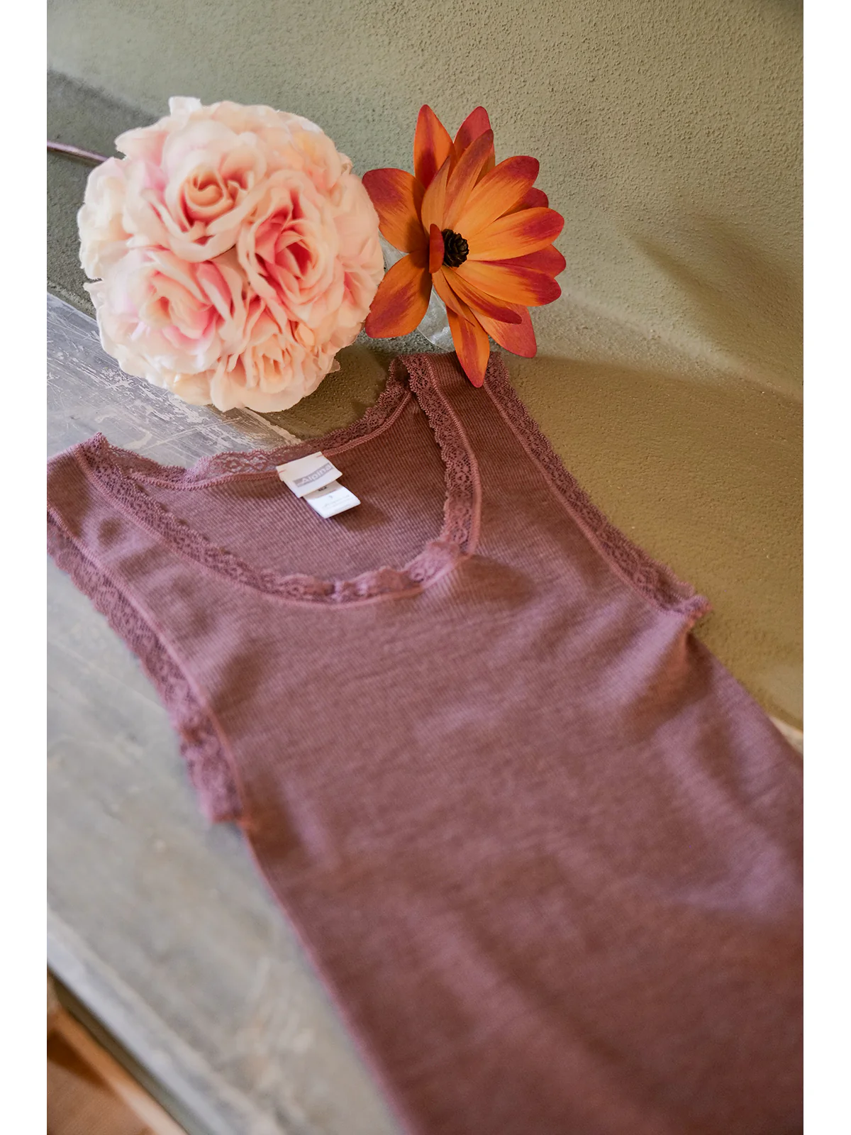 Thin Strap Tank Top In Fine Wool And Silk - POWDER - Image 7