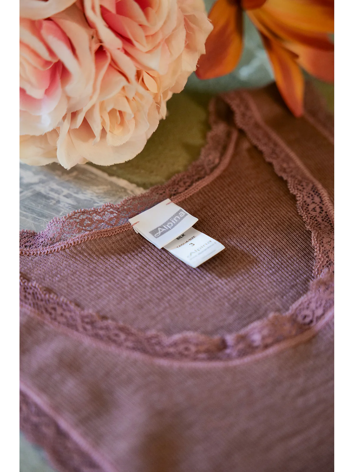 Thin Strap Tank Top In Fine Wool And Silk - POWDER - Image 6