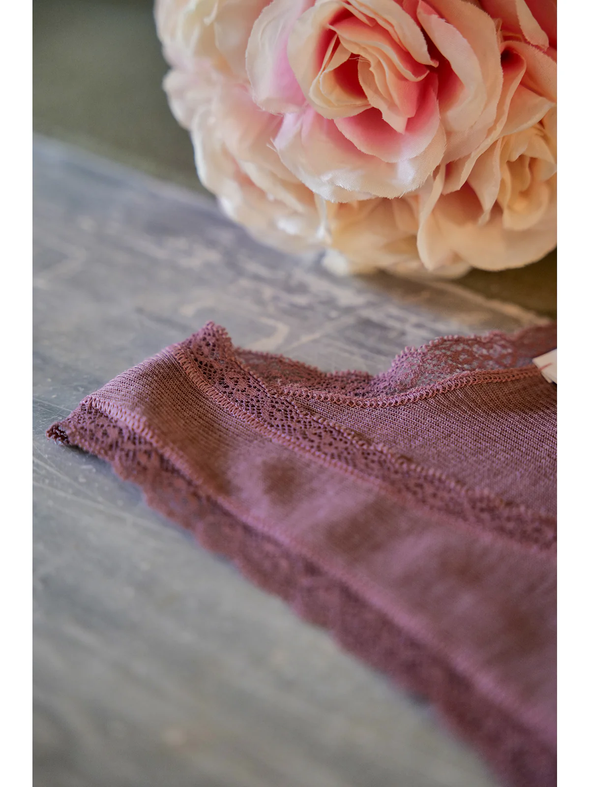 Thin Strap Tank Top In Fine Wool And Silk - POWDER - Image 5