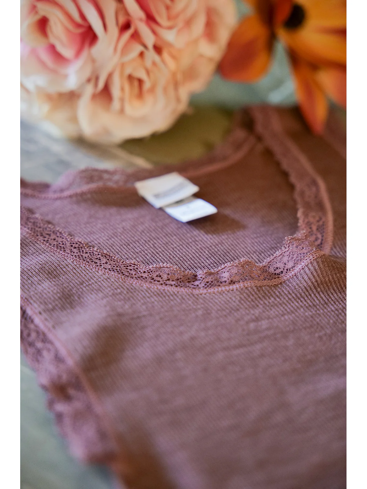 Thin Strap Tank Top In Fine Wool And Silk - POWDER - Image 4