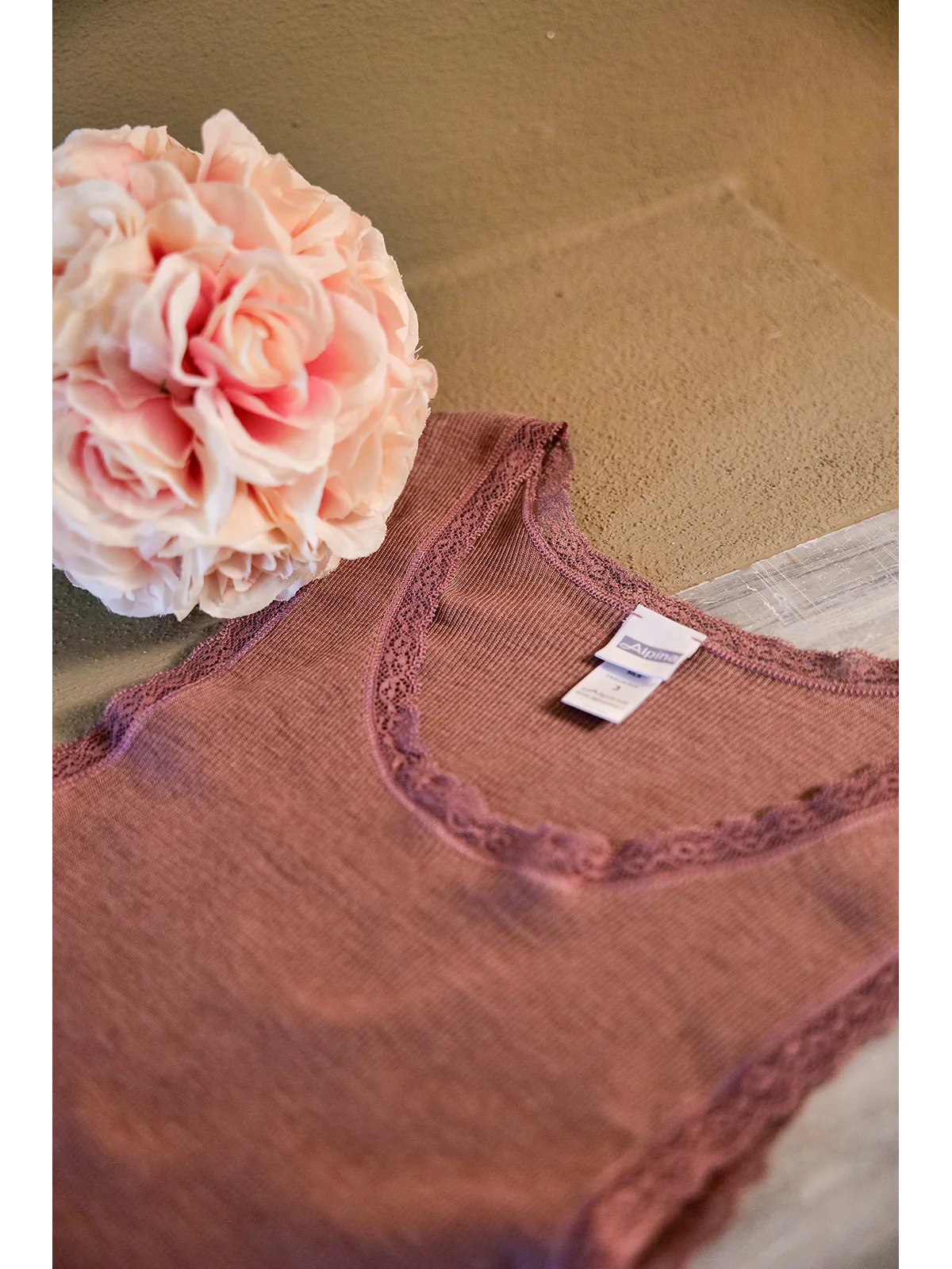 Thin Strap Tank Top In Fine Wool And Silk - POWDER - Image 3