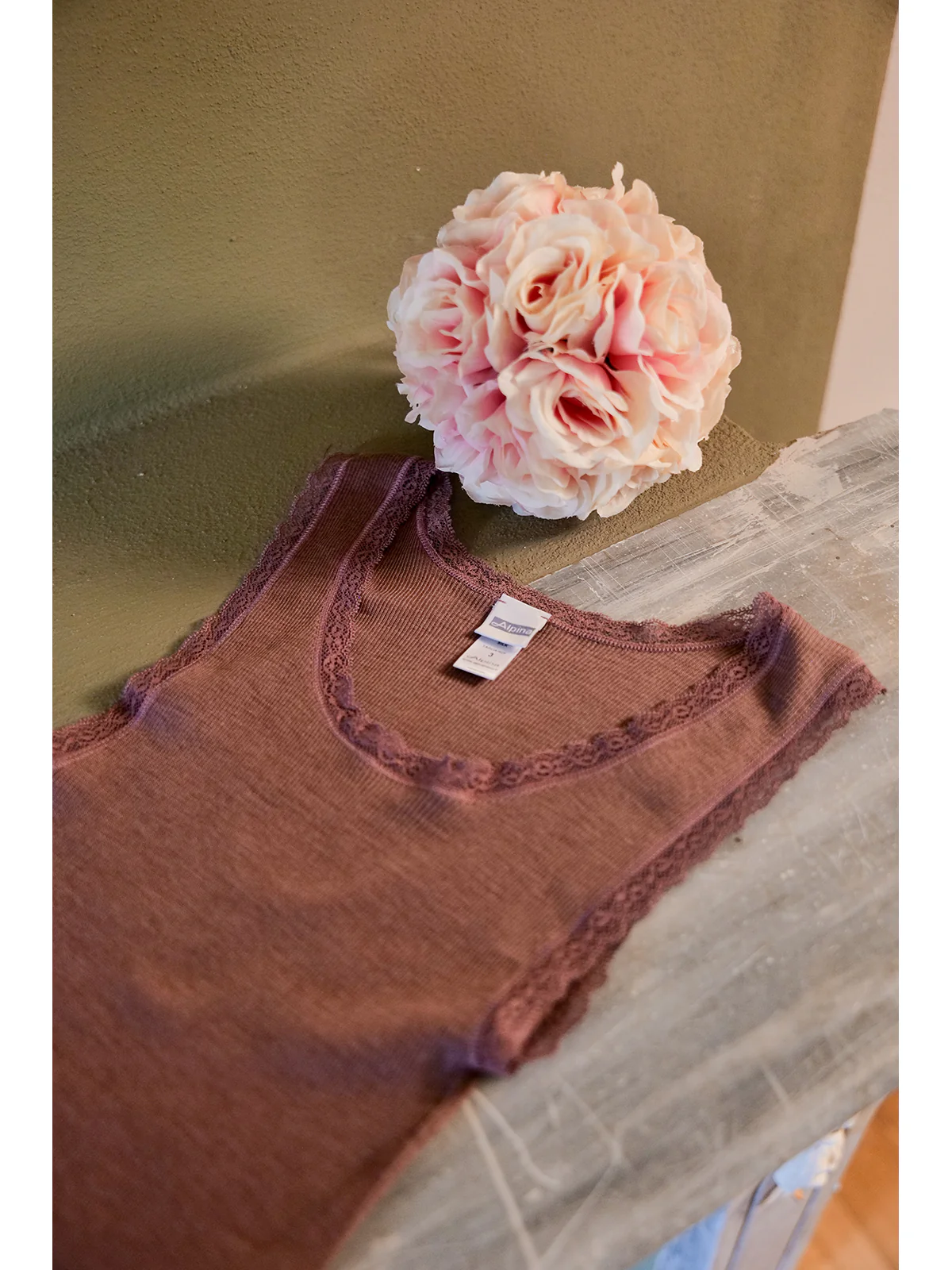 Thin Strap Tank Top In Fine Wool And Silk - POWDER - Image 2